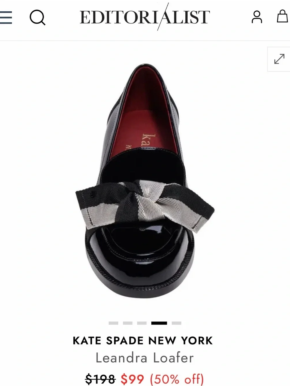 kate spade Leandra Black Patent Leather Loafers w/ Gray & Black Bow RETAIL $198